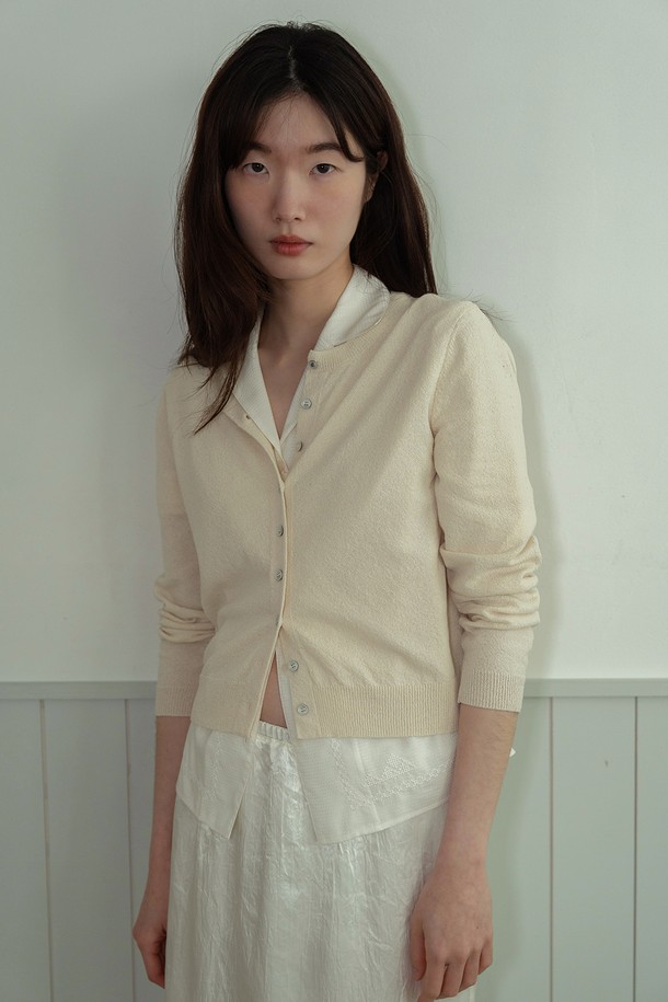 RePLAIN - 가디건 - COTTON BLEND POINT CARDIGAN_CREAM