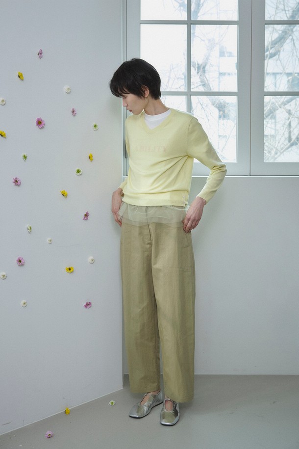 RePLAIN - 롱/미디팬츠 - COTTON BLEND CURVED PANTS_OLIVE