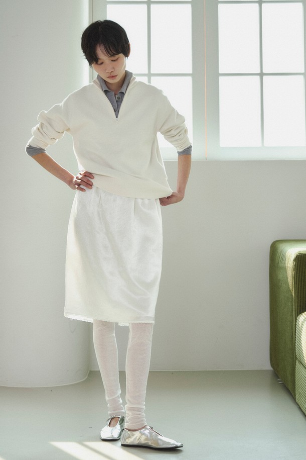 RePLAIN - 가디건 - CASHMERE COTTON HALF ZIP-UP TOP_OFF WHITE