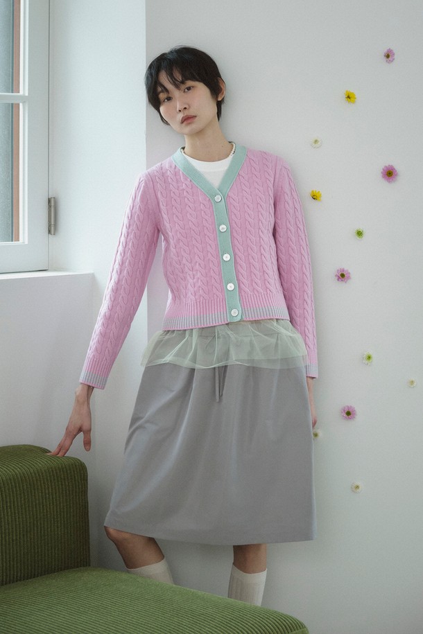 RePLAIN - 가디건 - WOOL CABLE CARDIGAN_PINK