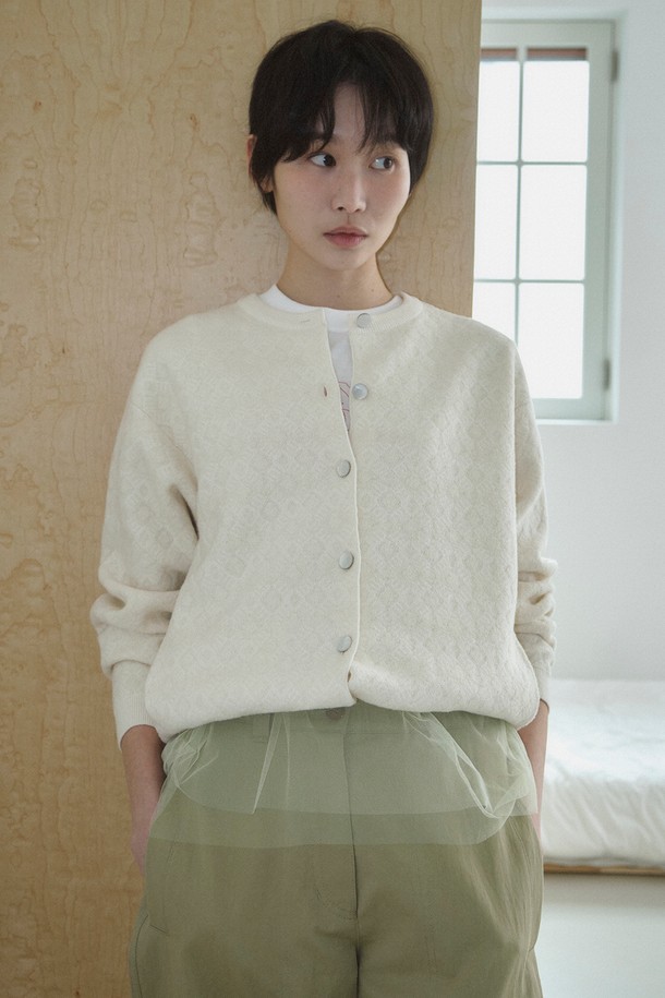 RePLAIN - 가디건 - BOUCLE JACQUARD KNIT JUMPER_OFF WHITE