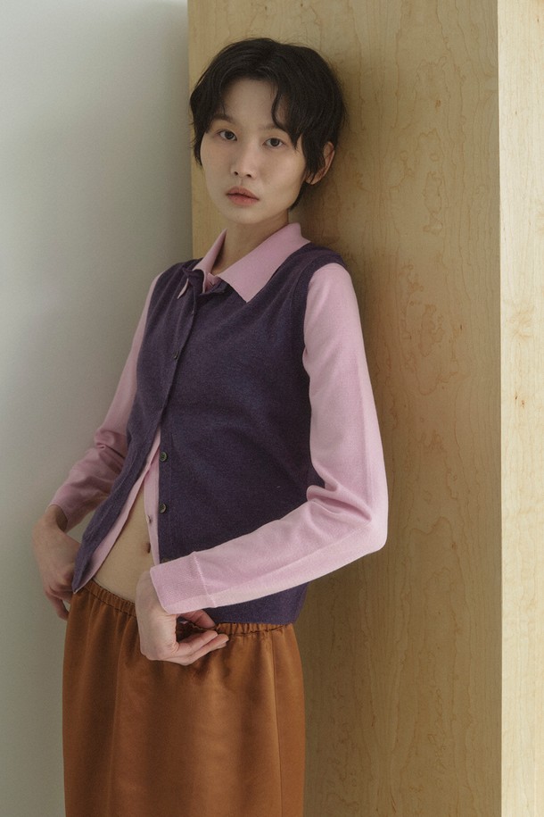 RePLAIN - 베스트 - ITALIAN CASHMERE BLEND OPEN VEST_SMOKE VIOLET