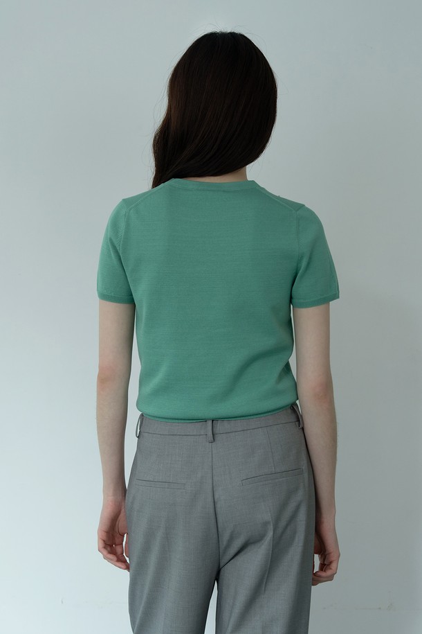 RePLAIN - 스웨터 - COTTON HALF SLEEVE KNIT TOP_GREEN