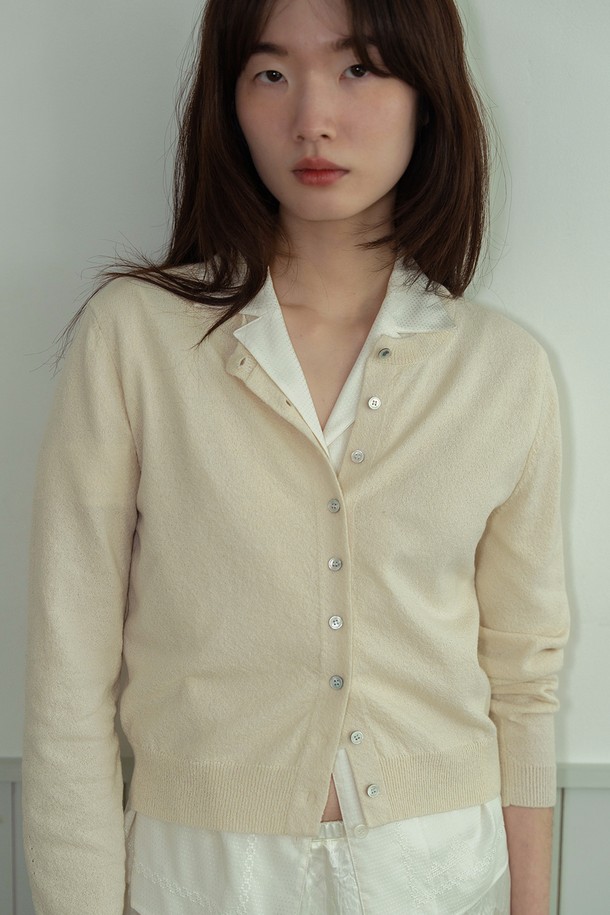 RePLAIN - 가디건 - COTTON BLEND POINT CARDIGAN_CREAM