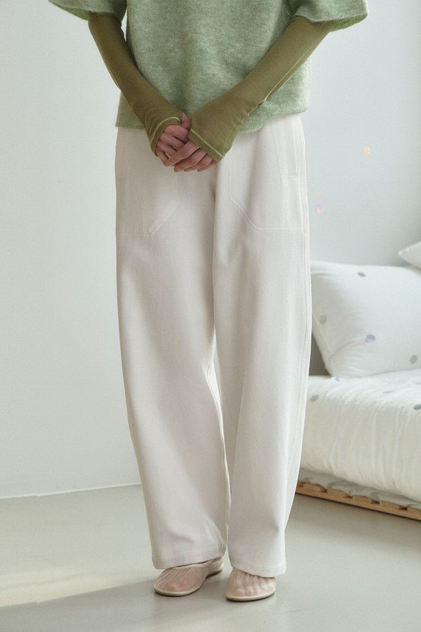 RePLAIN - 롱/미디팬츠 - COTTON BLEND CURVED PANTS_OFF WHITE