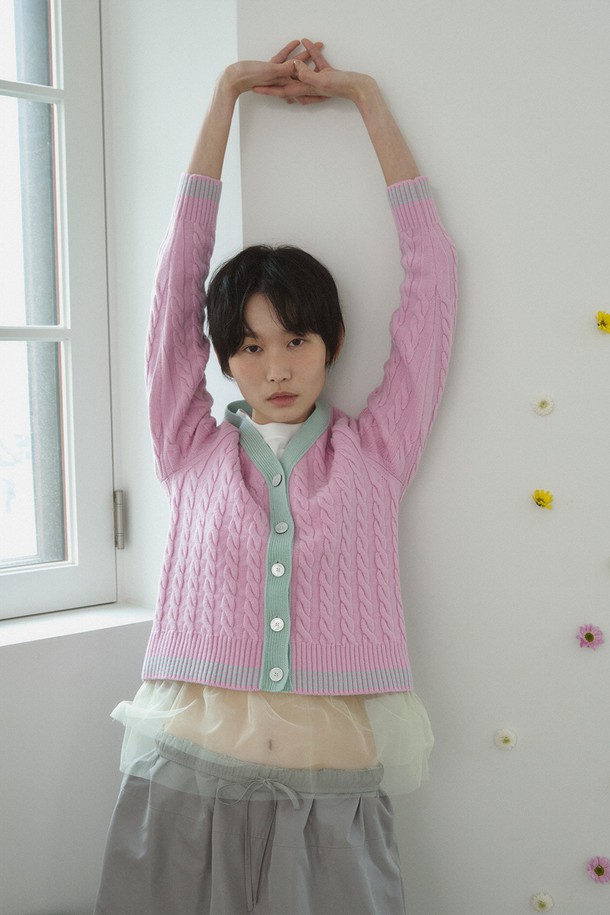 RePLAIN - 가디건 - WOOL CABLE CARDIGAN_PINK