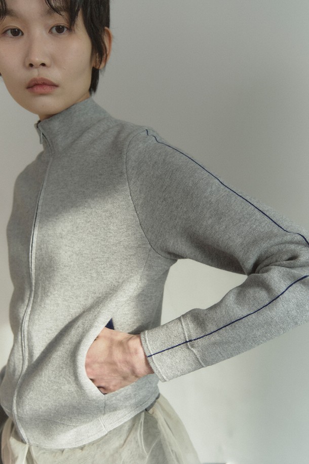 RePLAIN - 가디건 - CASHMERE COTTON KNIT ZIP-UP_GREY