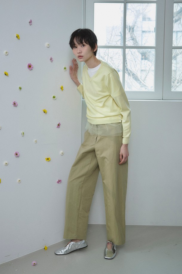 RePLAIN - 롱/미디팬츠 - COTTON BLEND CURVED PANTS_OLIVE