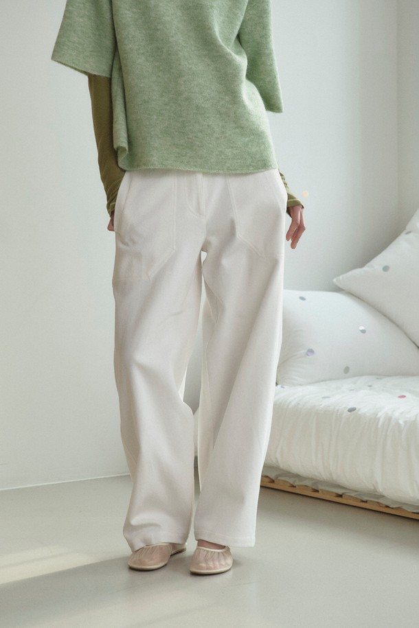 RePLAIN - 롱/미디팬츠 - COTTON BLEND CURVED PANTS_OFF WHITE