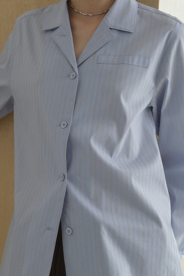 RePLAIN - 셔츠 - COTTON BLEND  STRIPE SHIRT_LIGHT BLUE