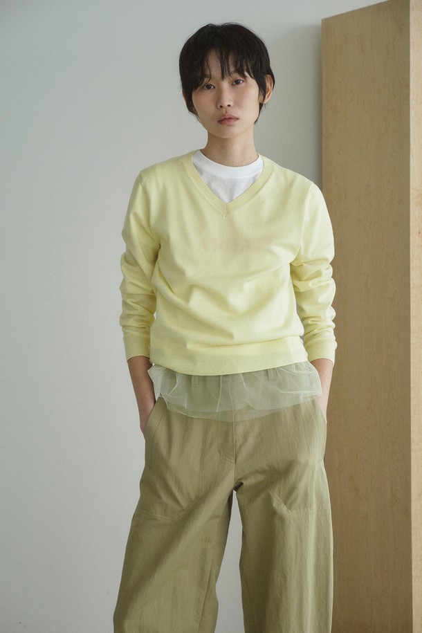 RePLAIN - 스웨터 - ITALIAN CASHMERE BLEND V-NECK TOP_LIGHT YELLOW