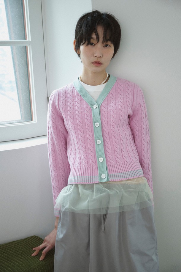 RePLAIN - 가디건 - WOOL CABLE CARDIGAN_PINK