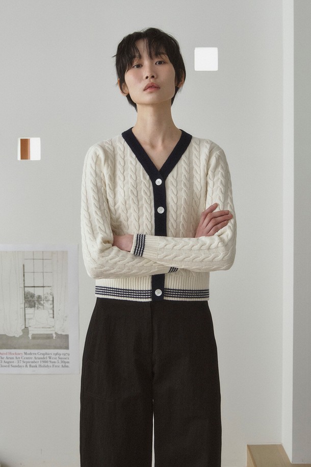 RePLAIN - 가디건 - WOOL CABLE CARDIGAN_OFF WHITE