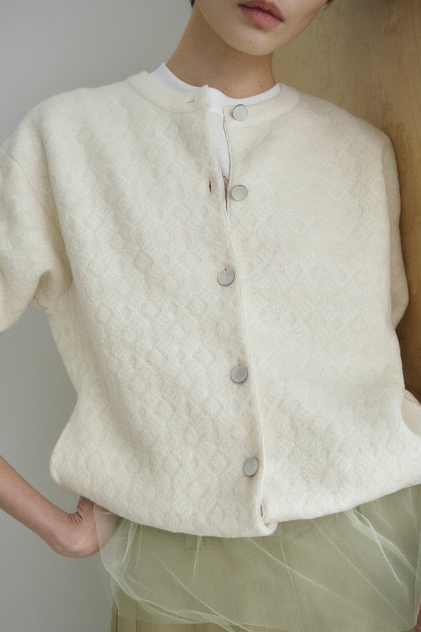 RePLAIN - 가디건 - BOUCLE JACQUARD KNIT JUMPER_OFF WHITE