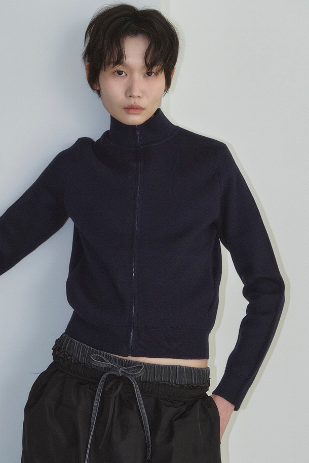 RePLAIN - 가디건 - CASHMERE COTTON KNIT ZIP-UP_DARK NAVY