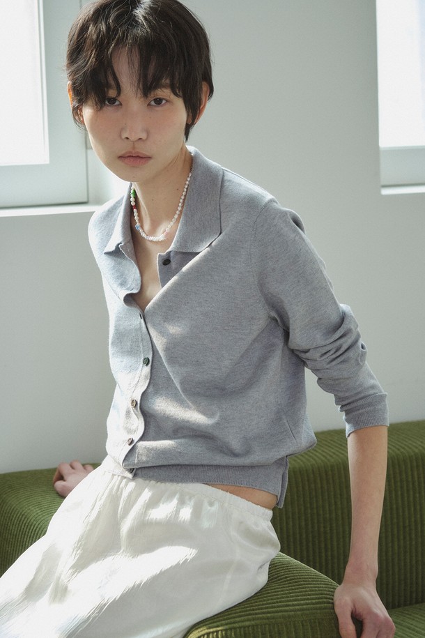 RePLAIN - 가디건 - ITALIAN CASHMERE BLEND COLLAR CARDIGAN_GREY