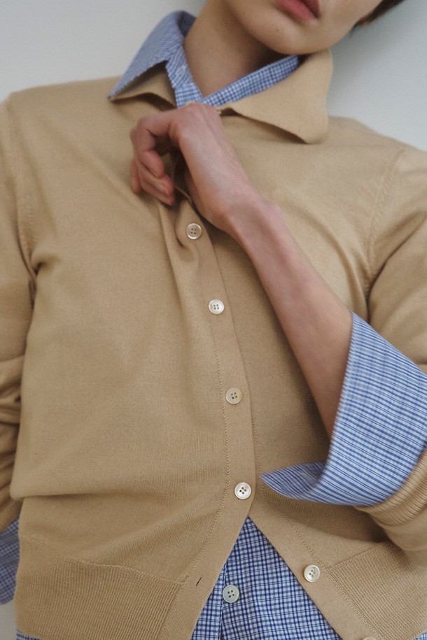 RePLAIN - 가디건 - ITALIAN CASHMERE BLEND COLLAR CARDIGAN_LIGHT BEIGE