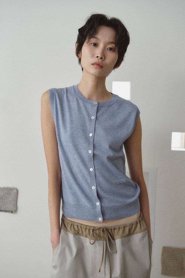 RePLAIN - 베스트 - ITALIAN CASHMERE BLEND OPEN VEST_SMOKE BLUE