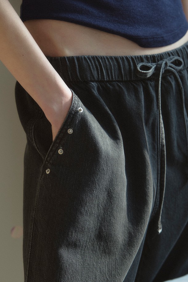 RePLAIN - 롱/미디팬츠 - BANDING DENIM PANTS_BLACK