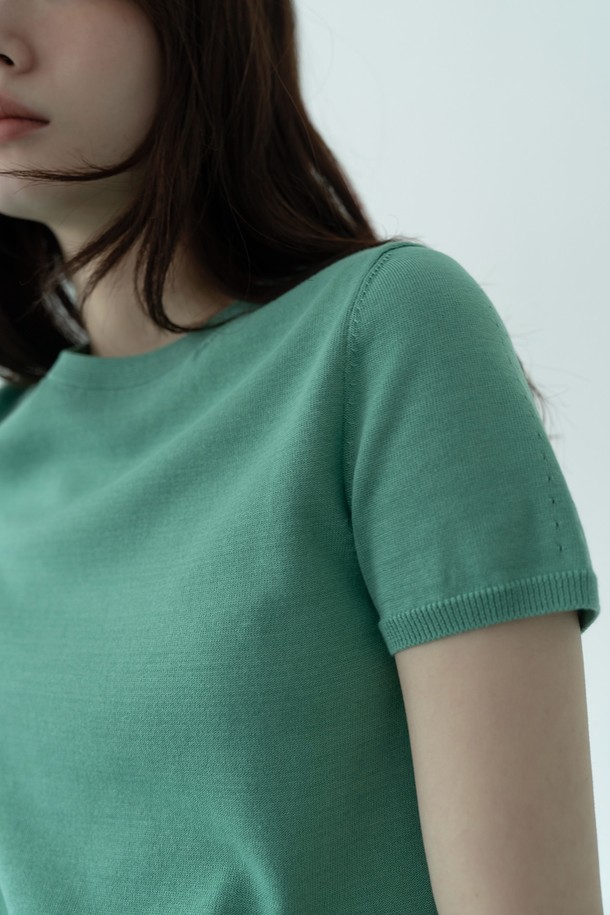 RePLAIN - 스웨터 - COTTON HALF SLEEVE KNIT TOP_GREEN