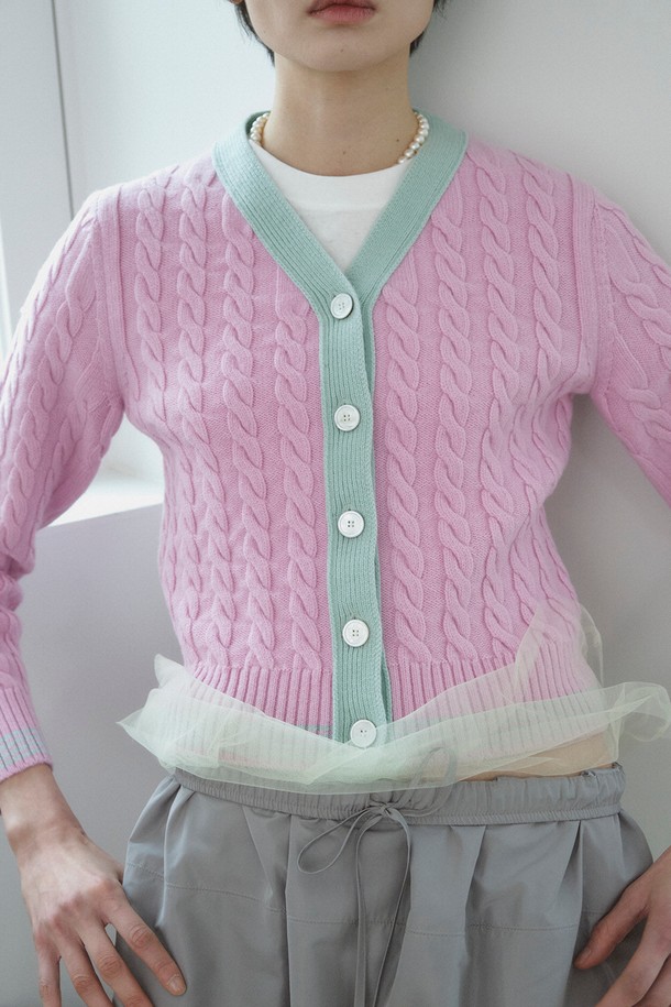 RePLAIN - 가디건 - WOOL CABLE CARDIGAN_PINK