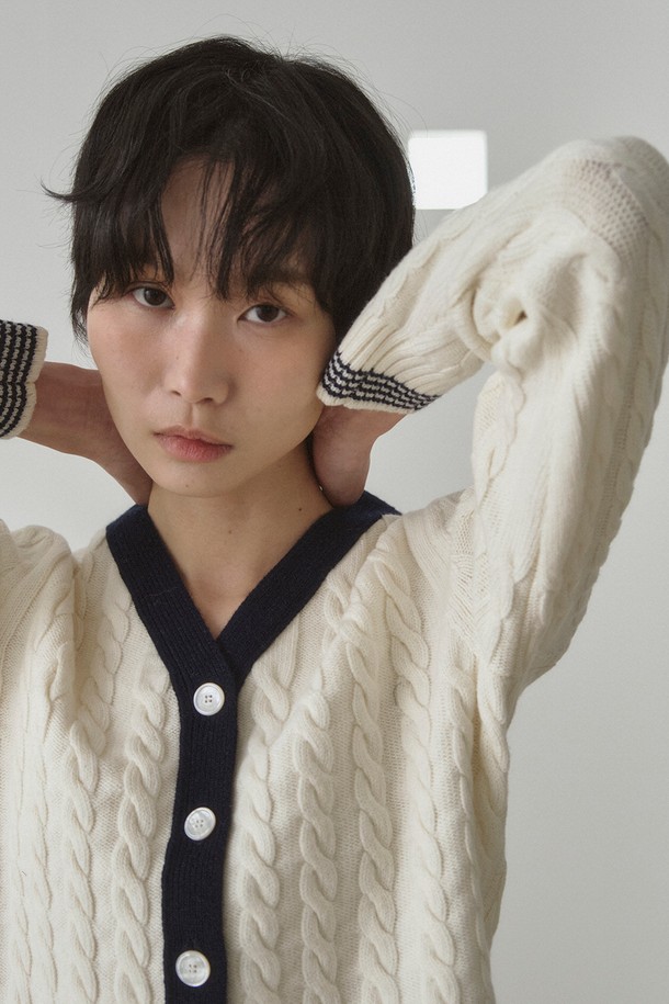 RePLAIN - 가디건 - WOOL CABLE CARDIGAN_OFF WHITE