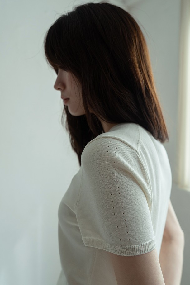 RePLAIN - 스웨터 - COTTON HALF SLEEVE KNIT TOP_OFF WHITE