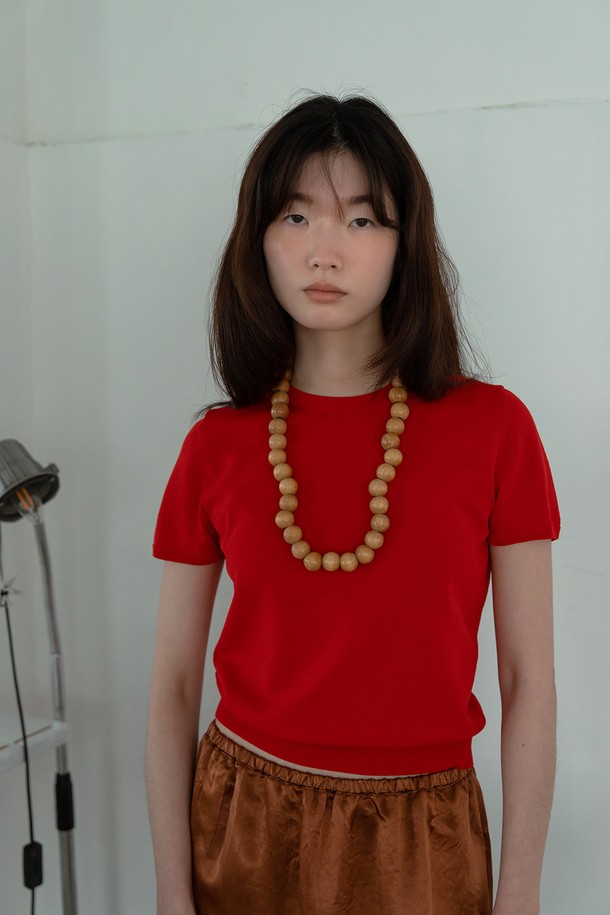 RePLAIN - 스웨터 - COTTON HALF SLEEVE KNIT TOP_RED