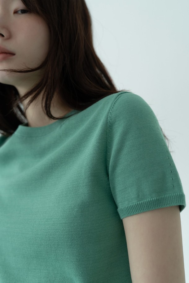 RePLAIN - 스웨터 - COTTON HALF SLEEVE KNIT TOP_GREEN