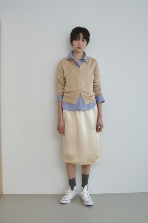 LACE TRIMMING SATIN SKIRT_LIGHT BEIGE