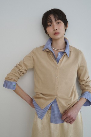 ITALIAN CASHMERE BLEND COLLAR CARDIGAN_LIGHT BEIGE