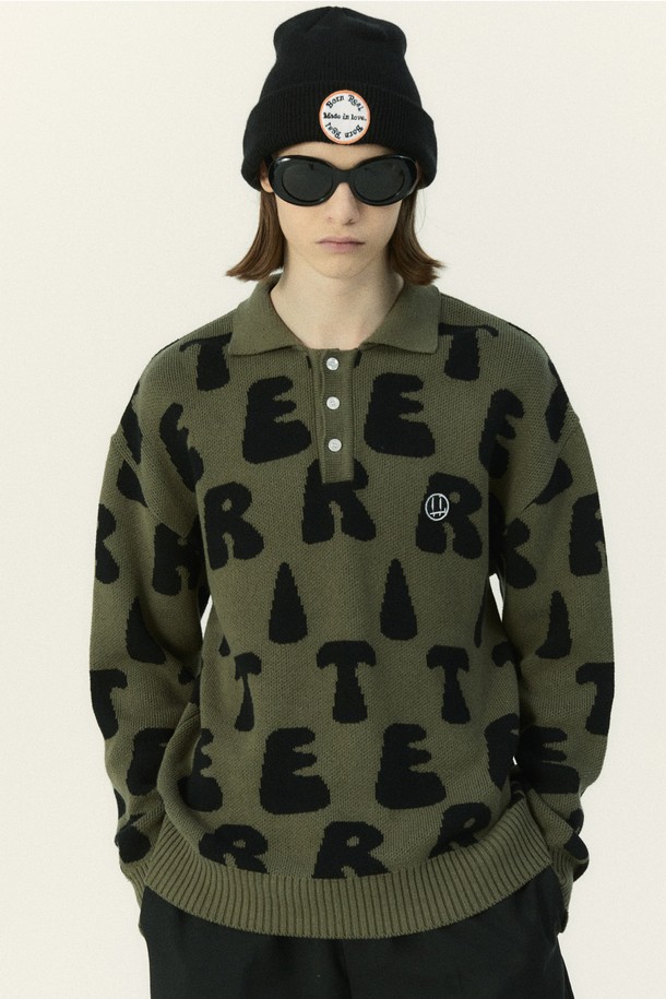 ITER_FACE  - 스웨터 - [ITER_FACE LINE] FACE WAPPEN LETTERING COLLAR KNIT