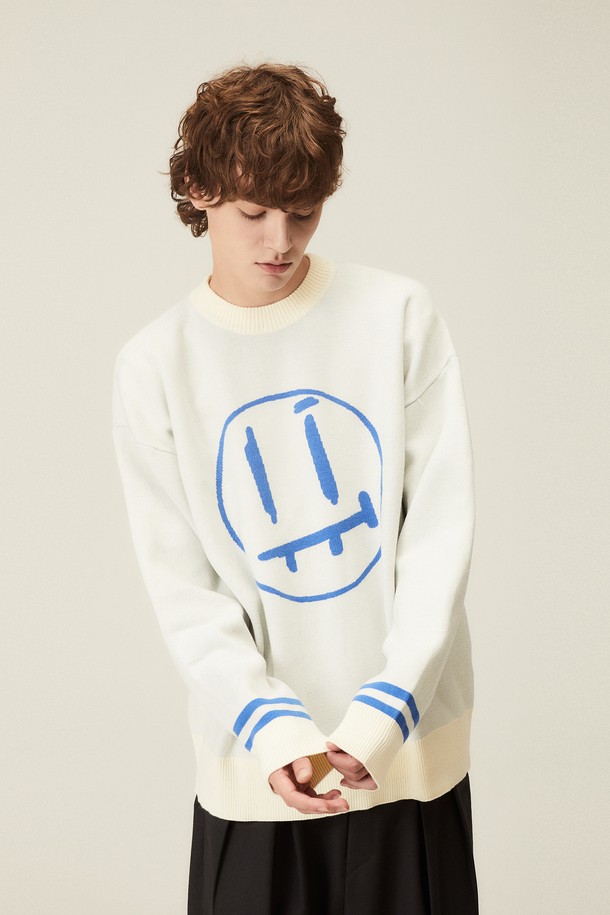 ITER_FACE  - 스웨터 - [ITER_FACE LINE] BIG FACE JACQUARD ROUND KNIT