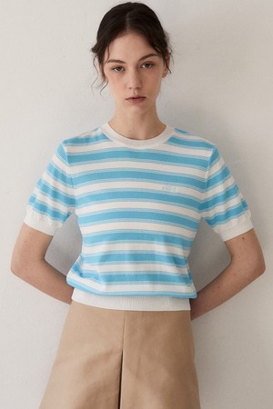 MIXED STRIPE HALF SLEEVE KNIT