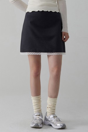 Lace A Line Mini Skirt_Charcoal