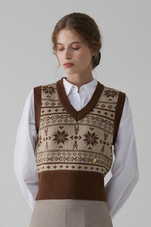 Nordic Snowflower Vest_Brown