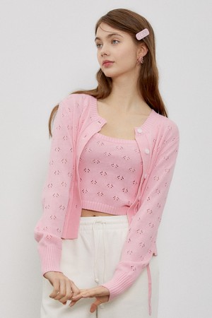 String punching cardigan_Pink