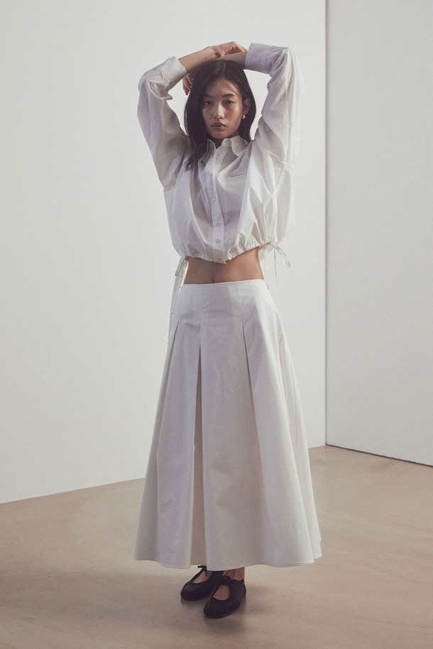 ITER - 롱스커트 - Flared midi skirt_White