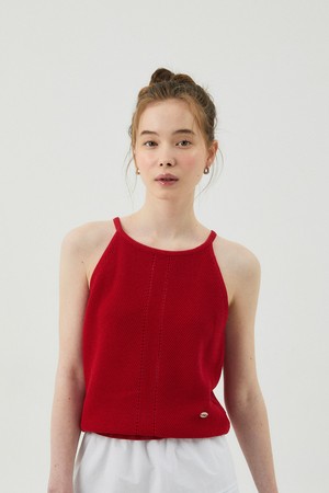 Sleeveless knit top_Red