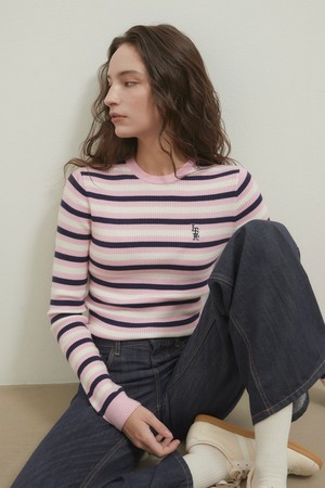 Logo stripe knit_multi pink