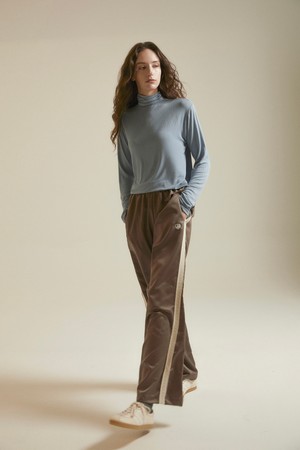 Satin lace track pants_Brown