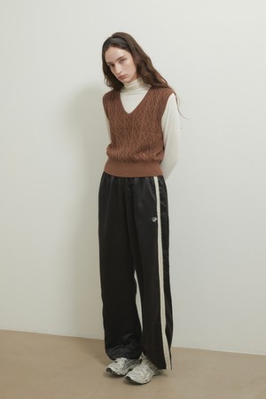 Satin lace track pants_Black