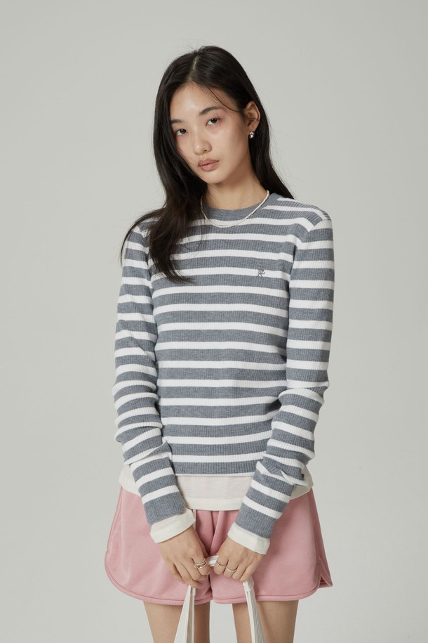 ITER - 스웨터 - [1차 리오더]Logo Stripe Long sleeve Knit_GREY