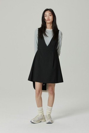 Pinstripe V-neck dress_Black