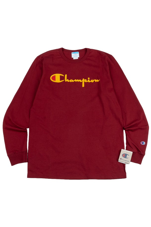 CHAMPION - 긴팔티셔츠 - 챔피온 헤리티지 디렉트 플록 스크립트 남성 긴팔티 체리파이