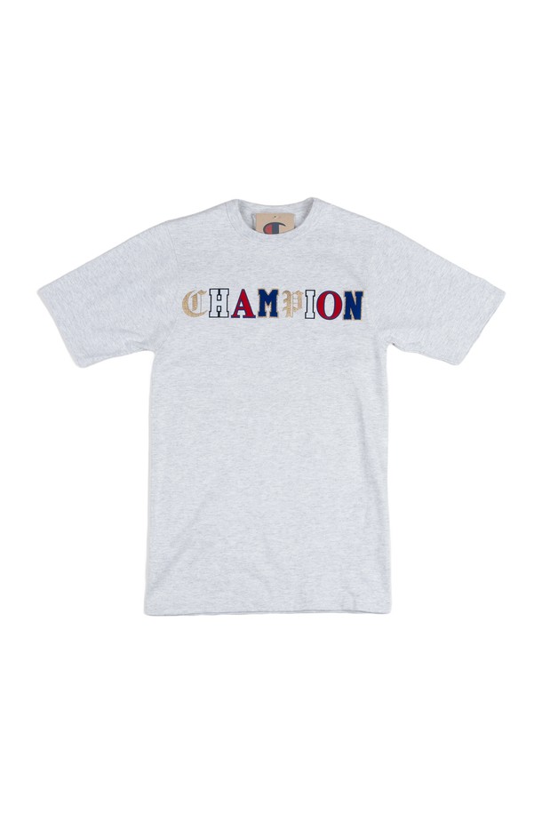 CHAMPION - 반팔티셔츠 - 챔피온 헤리티지 올드 잉글리시 래터링 남성 반팔티 실버그레이