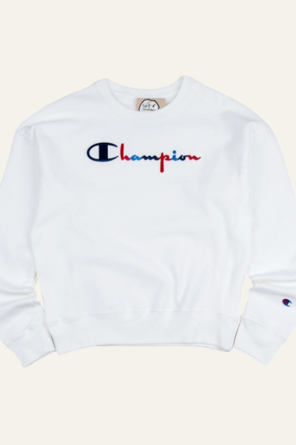 CHAMPION - 스웨트셔츠 - 챔피온 리버스 위브 3컬러 스크립트 로고 여성 크루넥 화이트