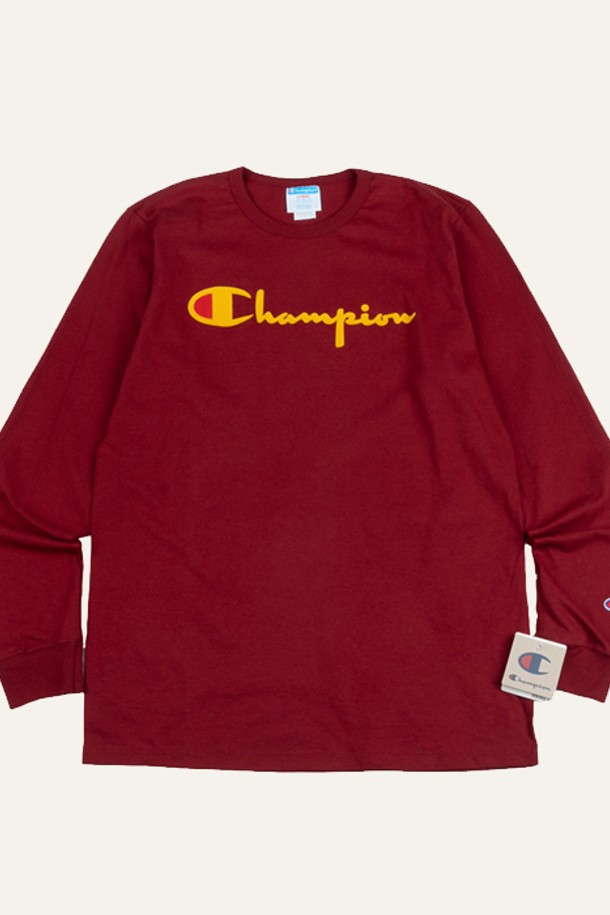 CHAMPION - 긴팔티셔츠 - 챔피온 헤리티지 디렉트 플록 스크립트 남성 긴팔티 체리파이