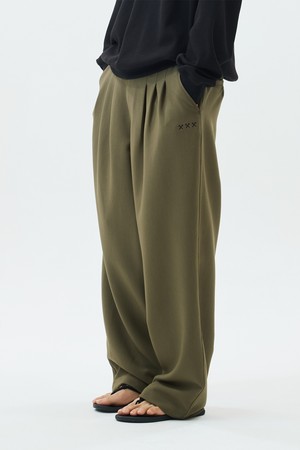 에센셜 3턱 와이드 팬츠_KHAKI-a
