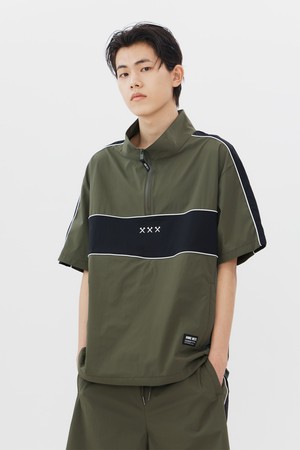 파이핑 벤틸레이션 하프집업 스탠드카라 티셔츠 (블랙)_KHAKI-a